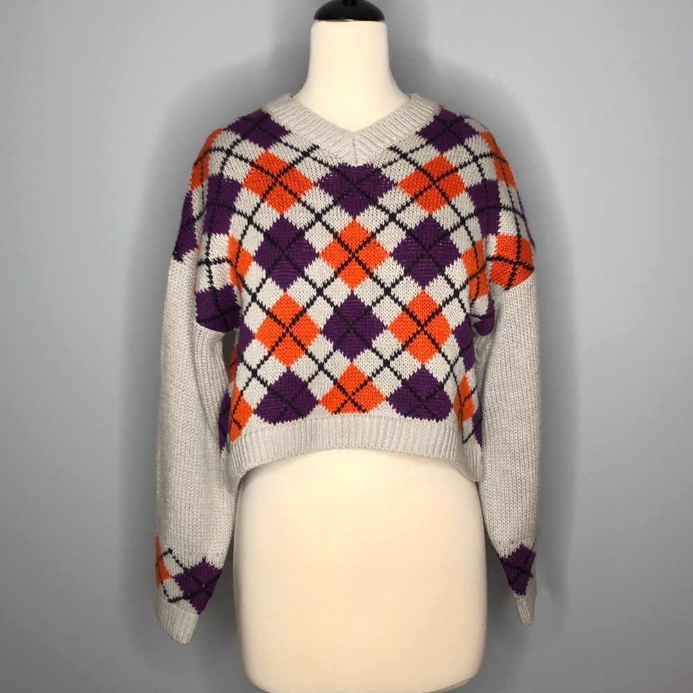 Topshop cropped argyle sweater